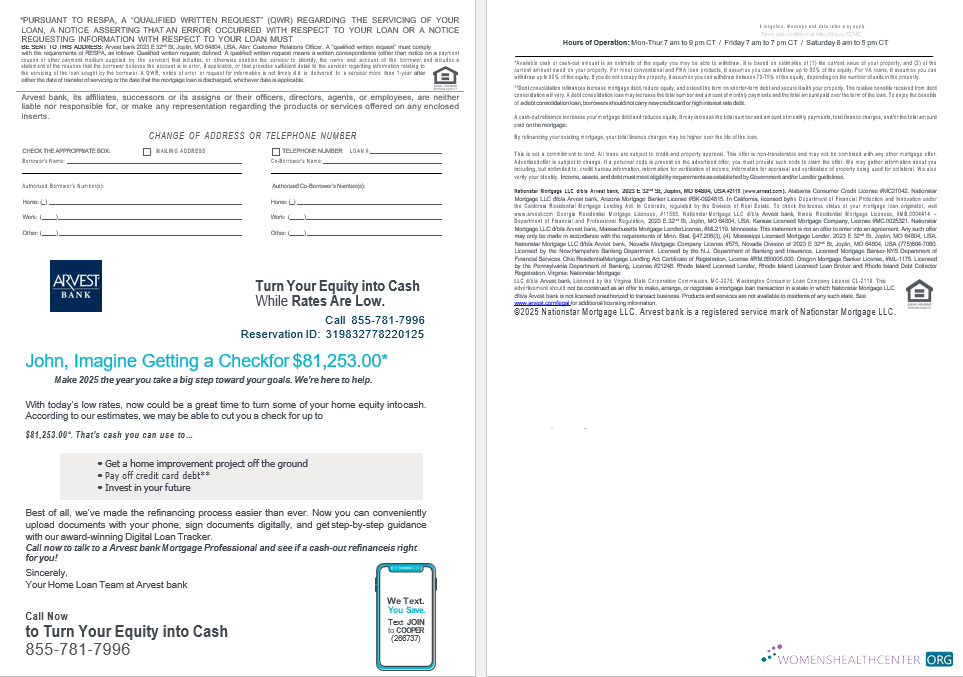 Download USA Arvest bank mortgage loan statement in Word and PDF formats , 4 pages 3 4 Photoshop template